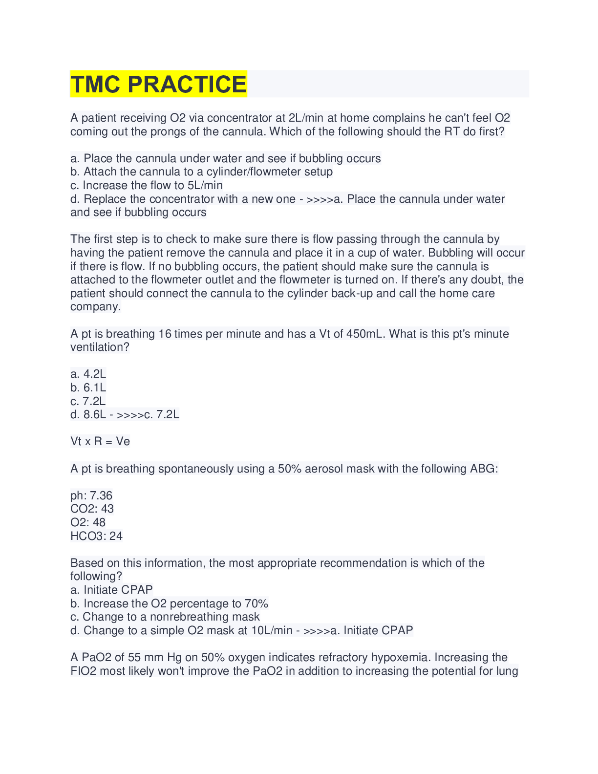 Preview image for 2022 TMC PRACTICE (with questions & 100% verified correct answers)